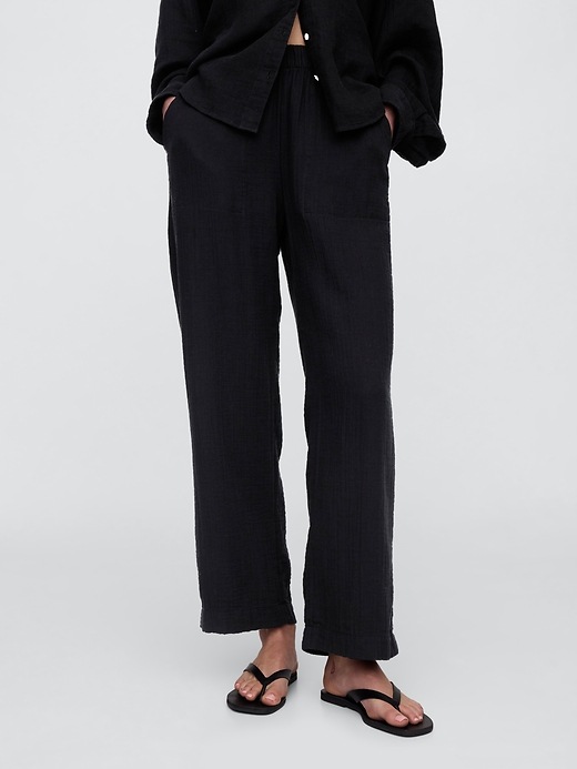 Mid Rise Gauze Pull-On Wide-Leg Pants