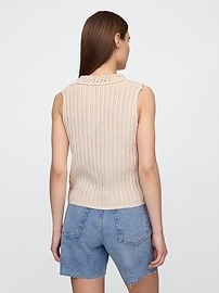 Open-Stitch Collared Sweater Tank Top