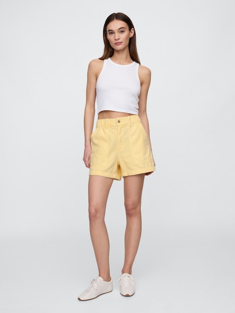 4" High Rise SuperSoft Denim Utility Shorts