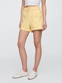 4" High Rise SuperSoft Denim Utility Shorts