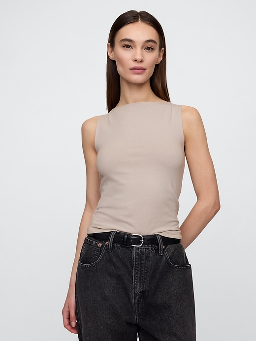 Image number 1 showing, Ribbed Boatneck Tank Top