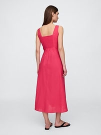 Linen-Blend Squareneck Midi Dress