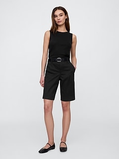 ショートパンツ TAGLIATORE Women Shorts  Burmudas BELLE 340021EN816 Black Women's Leather Shorts High Waisted Wide Leg Casual Bermuda