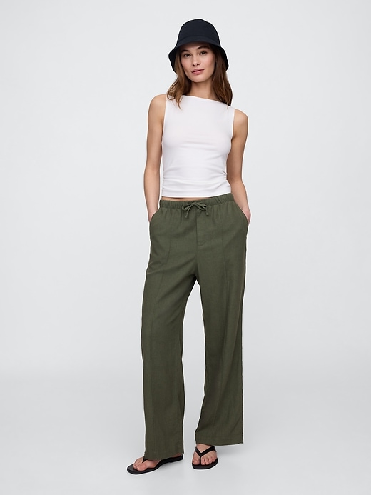 Image number 1 showing, Mid Rise Linen-Blend Pull-On Wide-Leg Pants