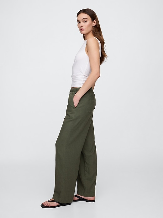 Image number 3 showing, Mid Rise Linen-Blend Pull-On Wide-Leg Pants