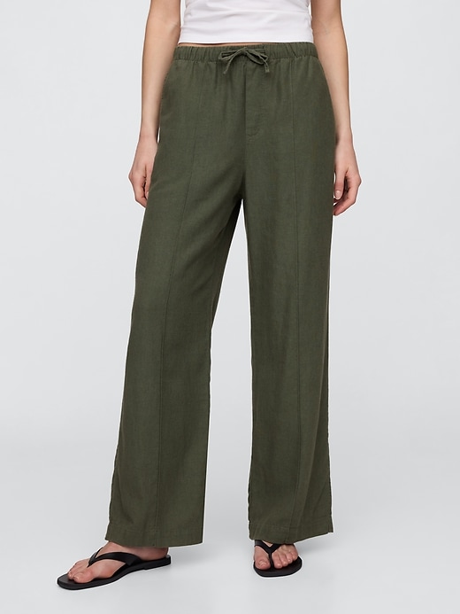 Image number 2 showing, Mid Rise Linen-Blend Pull-On Wide-Leg Pants