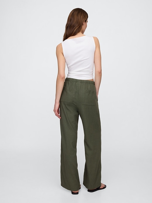 Image number 4 showing, Mid Rise Linen-Blend Pull-On Wide-Leg Pants