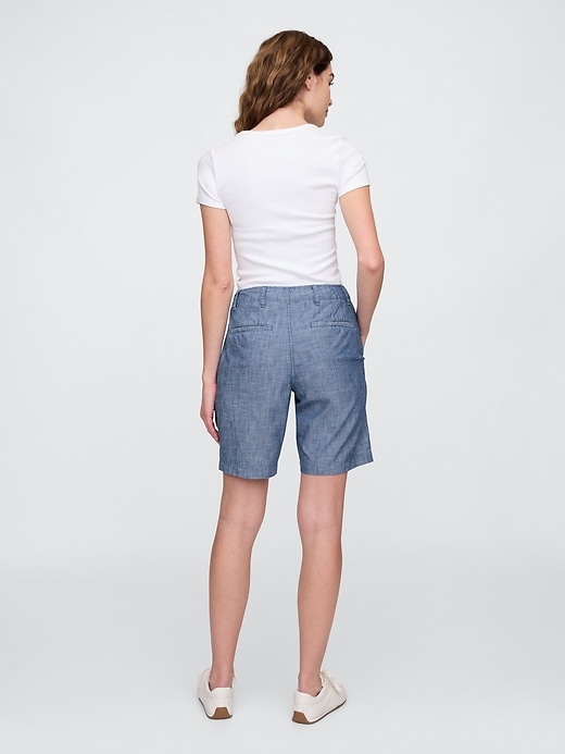 Image number 4 showing, 9" High Rise Chambray Downtown Bermuda Shorts