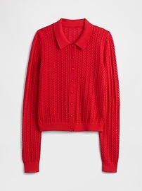 Open-Stitch Collared Cardigan