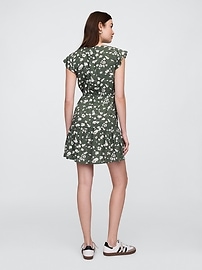 Flutter Sleeve Tie-Waist Mini Dress
