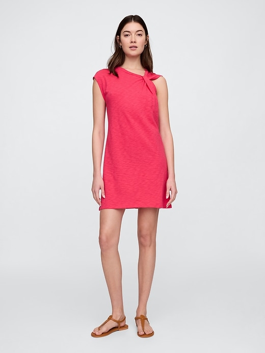 Image number 1 showing, Slub Tie-Sleeve Mini Dress