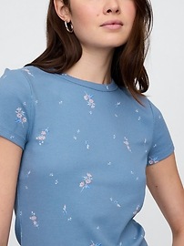 Ribbed Print Crewneck T-Shirt