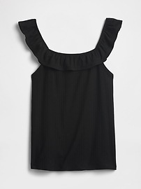 Ribbed Squareneck Ruffle Top
