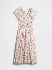 Smocked V-Neck Midi Dress