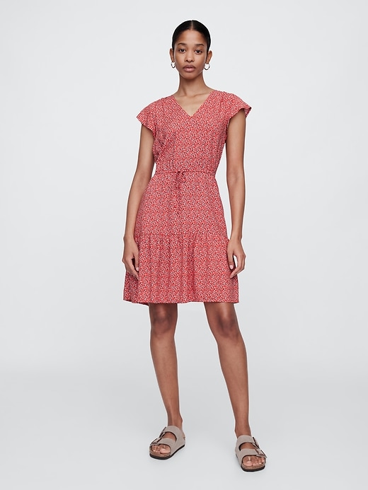 Image number 1 showing, Flutter Sleeve Tie-Waist Mini Dress