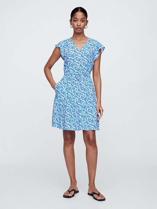 Image number 1 showing, Flutter Sleeve Tie-Waist Mini Dress
