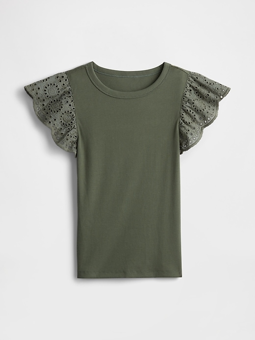 Image number 5 showing, Ribbed Eyelet Flutter Sleeve T-Shirt