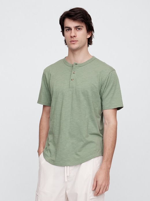 Image number 1 showing, Lived-In Relaxed Curved Hem Henley T-Shirt