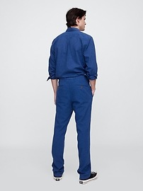 Straight Linen-Blend Pants