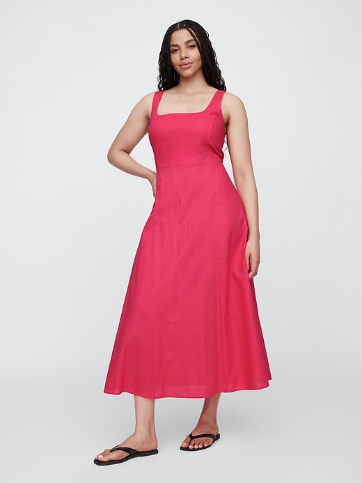 Image number 4 showing, Linen-Blend Squareneck Midi Dress