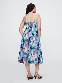 Poplin Print Squareneck Midi Dress