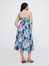 Poplin Print Squareneck Midi Dress