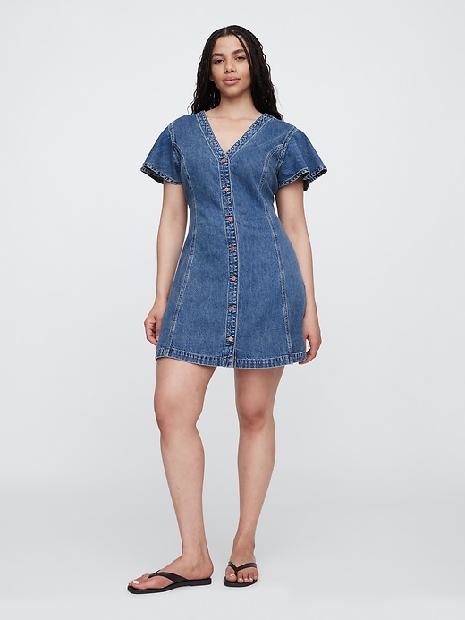 Image number 4 showing, Denim Flutter Sleeve Mini Dress
