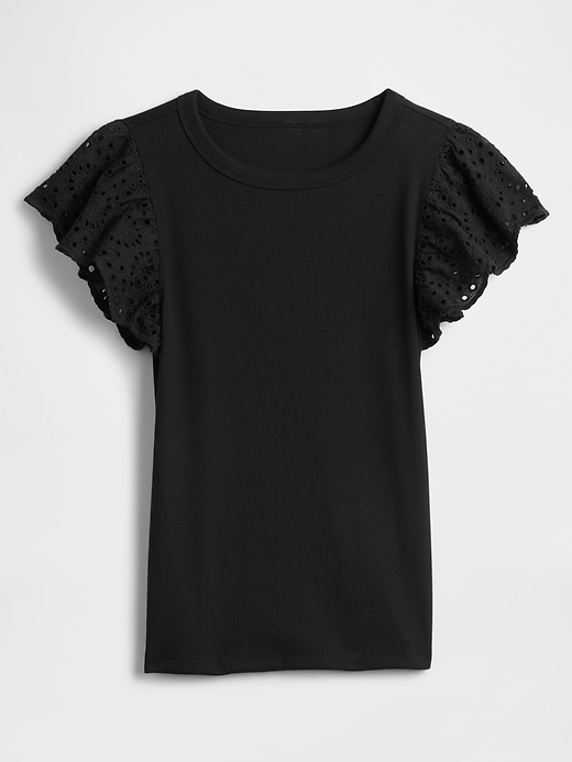 Image number 5 showing, Ribbed Eyelet Flutter Sleeve T-Shirt