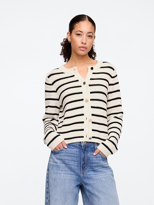 Image number 1 showing, Stripe Mixed-Stitch Cardigan