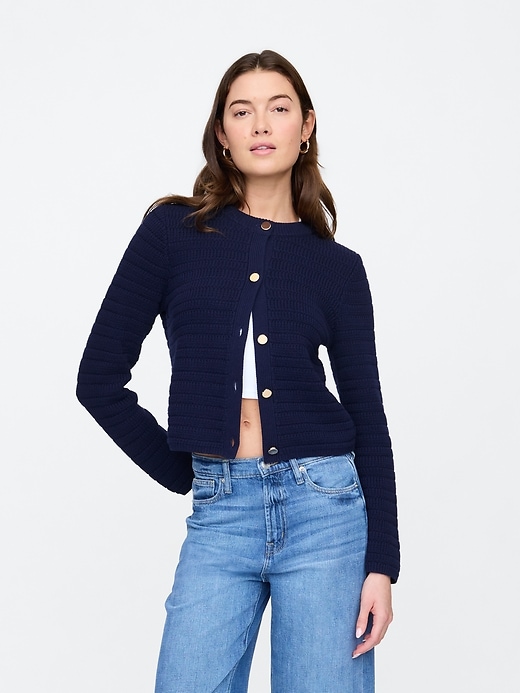 Image number 1 showing, Stripe Mixed-Stitch Cardigan