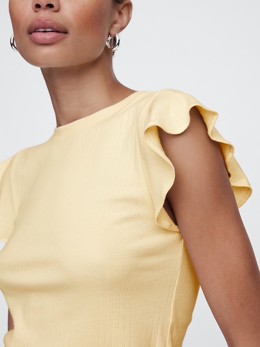 Image number 4 showing, Ribbed Flutter Sleeve T-Shirt