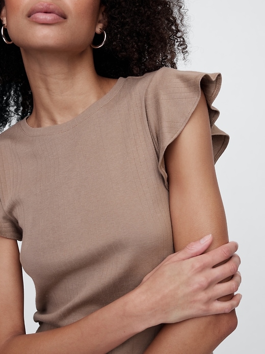 Image number 4 showing, Ribbed Flutter Sleeve T-Shirt