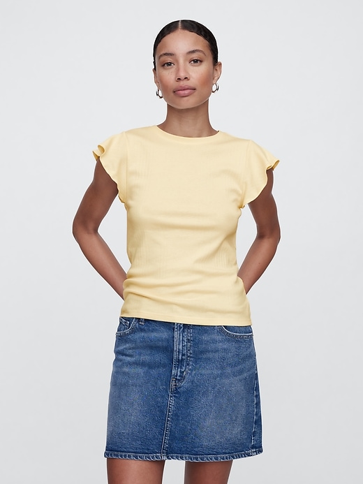 Image number 1 showing, Ribbed Flutter Sleeve T-Shirt