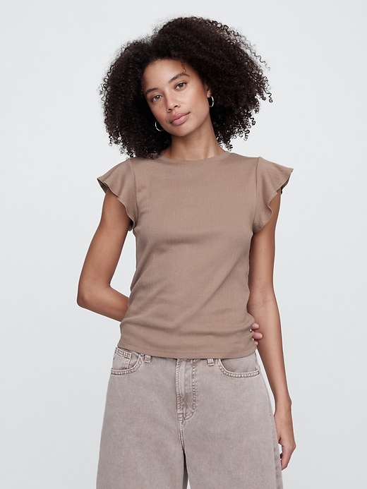 Image number 1 showing, Ribbed Flutter Sleeve T-Shirt