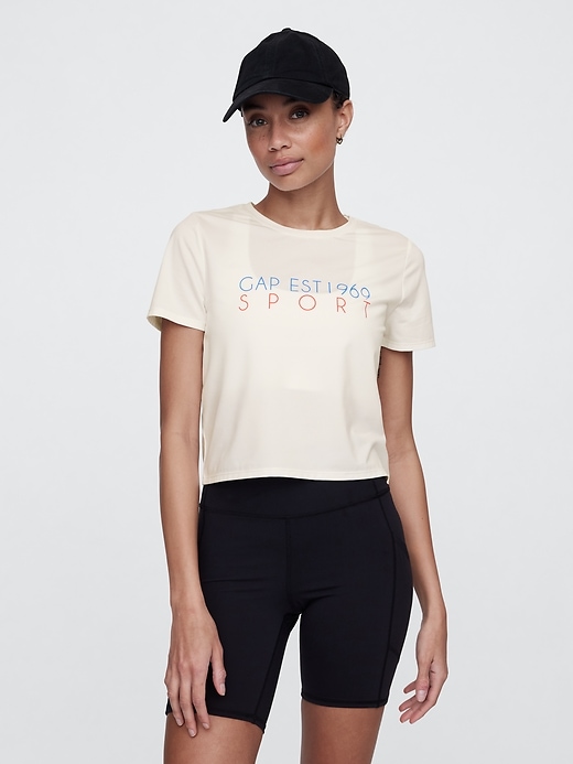 Image number 1 showing, GapFit Brushed Jersey Cropped T-Shirt