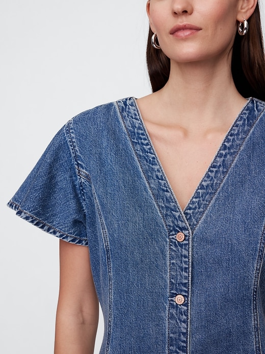 Image number 3 showing, Denim Flutter Sleeve Mini Dress