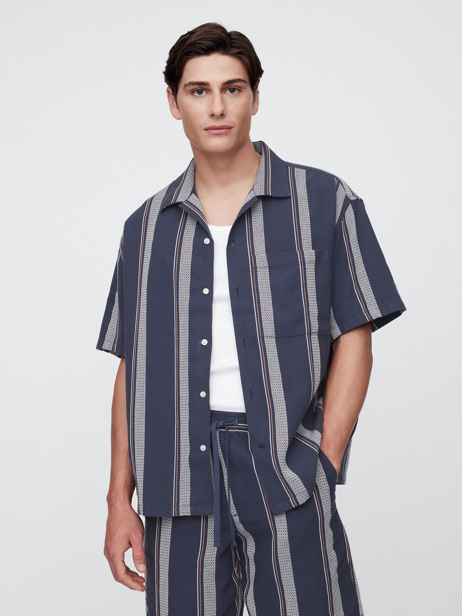 Boxy Texture-Stripe Vacay Shirt