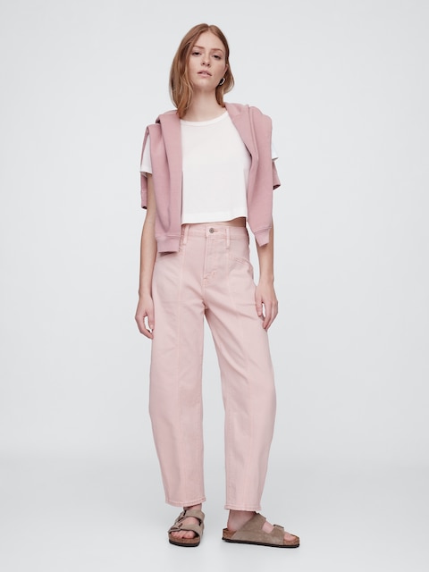 High Rise Seamed Barrel Jeans