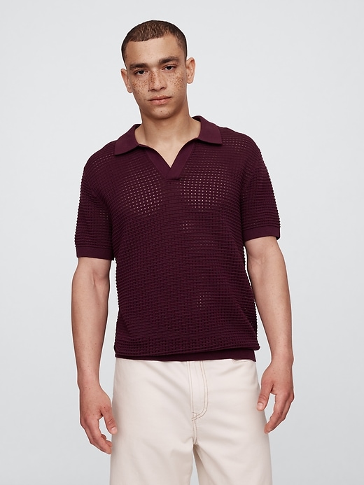 Image number 1 showing, Crochet Johnny Collar Polo Shirt