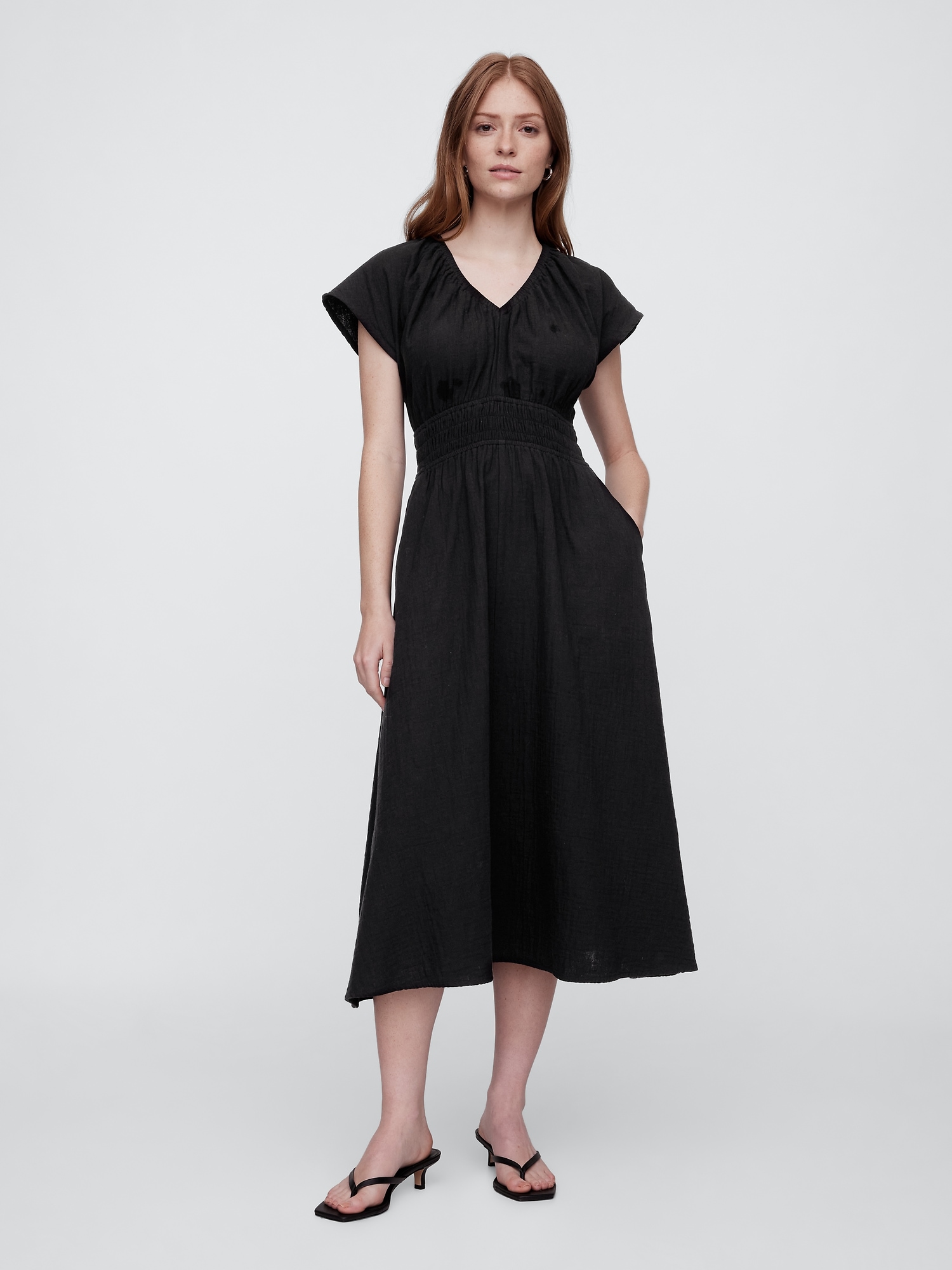 Smocked V-Neck Maxi Dress