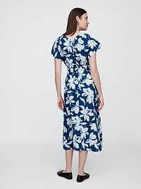 Smocked V-Neck Midi Dress