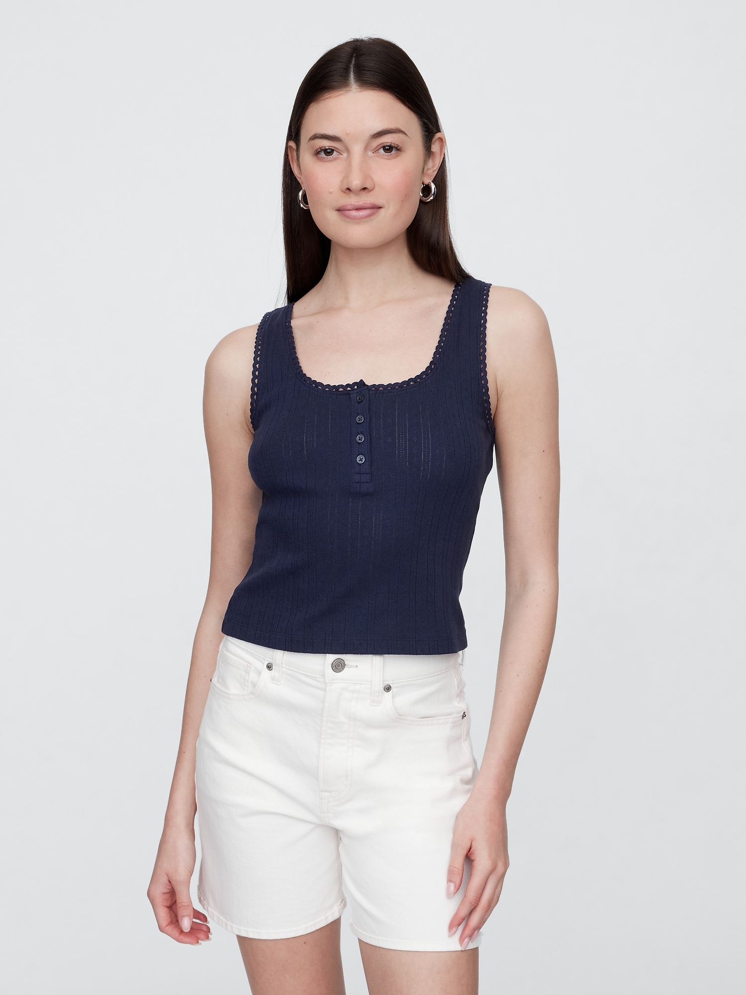 Pointelle Scoopneck Top - Blue