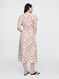 Smocked V-Neck Midi Dress