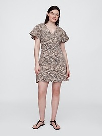 Denim Flutter Sleeve Button-Front Mini Dress
