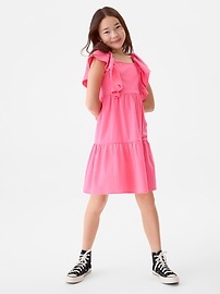 Kids Textured Flutter Sleeve Dress