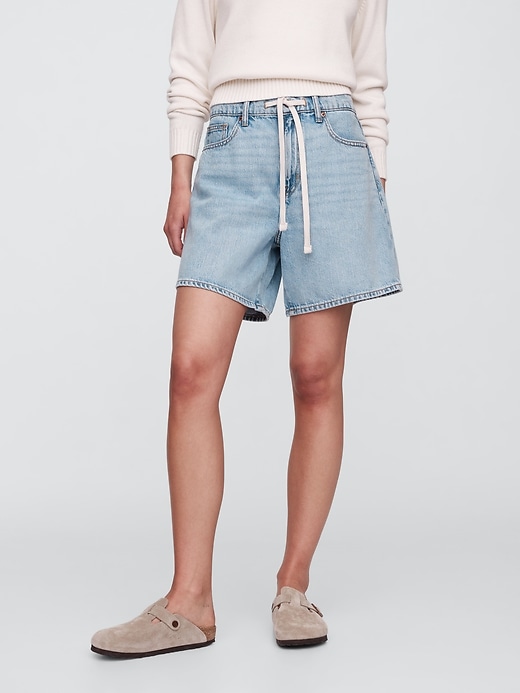 Image number 2 showing, High Rise Soft Pull-On Midi Denim Shorts