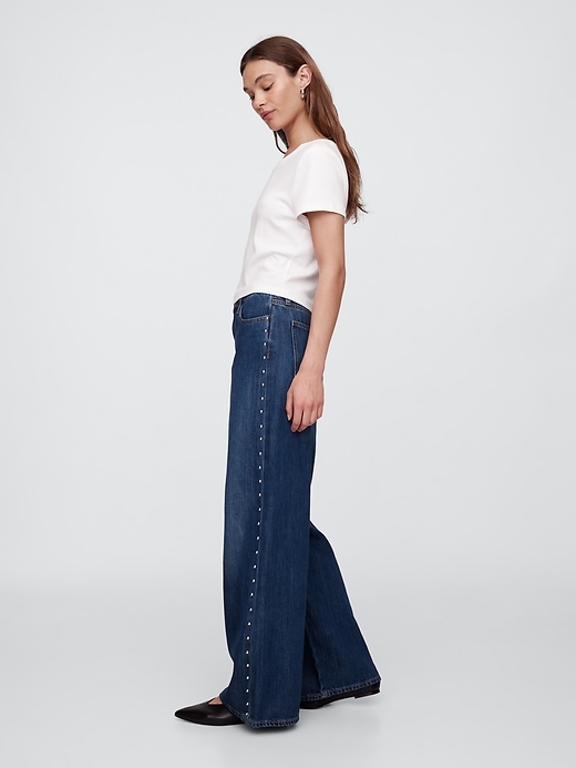 Image number 3 showing, High Rise SuperSoft Studded Wide-Leg Jeans