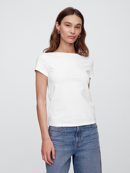 Image number 1 showing, Boatneck Open-Back T-Shirt