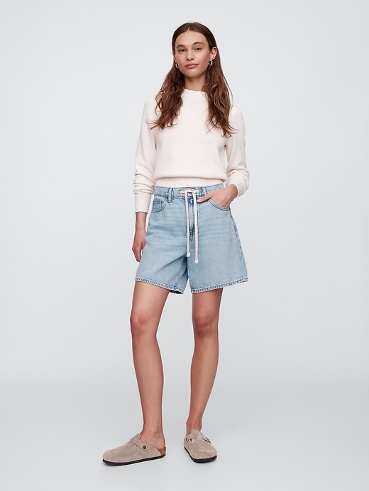 Image number 1 showing, High Rise Soft Pull-On Midi Denim Shorts