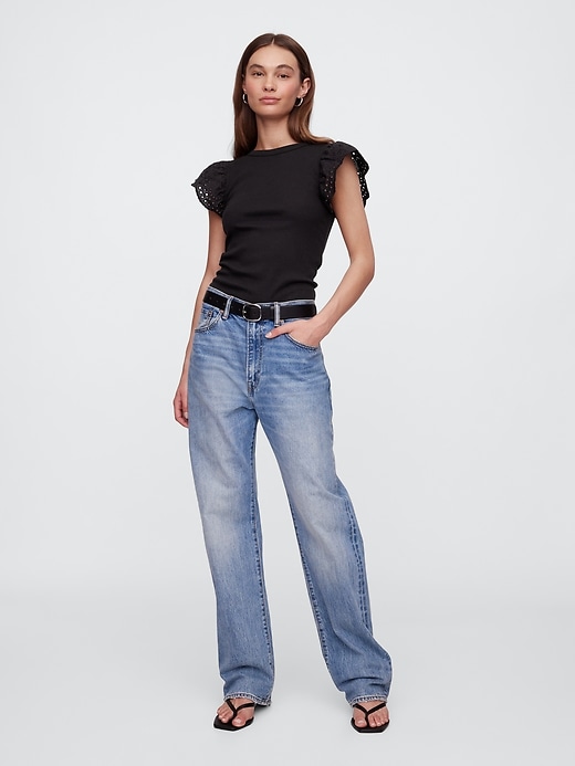 Image number 3 showing, Ribbed Eyelet Flutter Sleeve T-Shirt